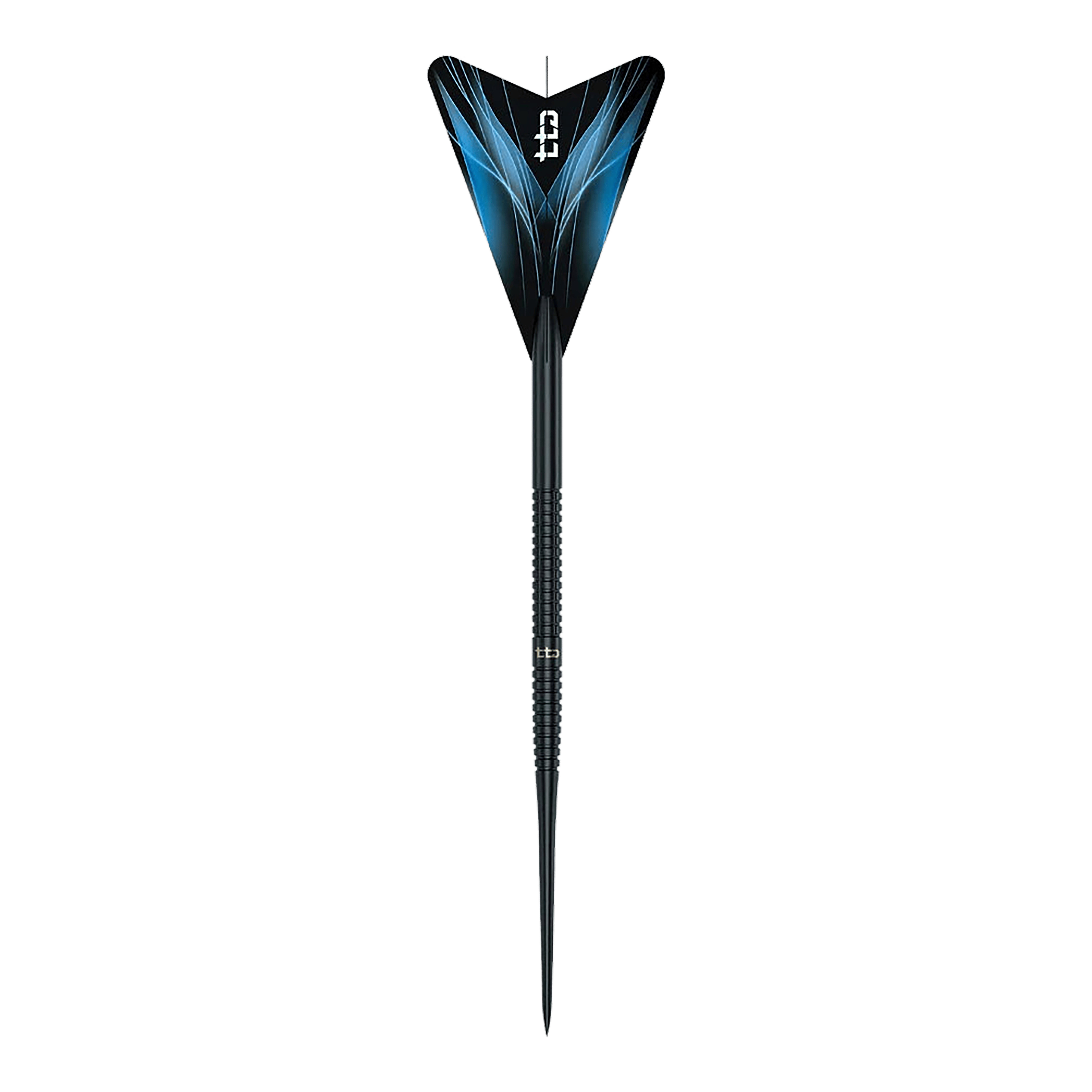 Caliburn TTD Complete Titanium T1 Black Steeldarts - 5 g Auf dem Bild befindet sich das Produkt Caliburn TTD Complete Titanium T1 Black Steeldarts - 5g. Das Dart-Set ist in Schwarz gehalten.