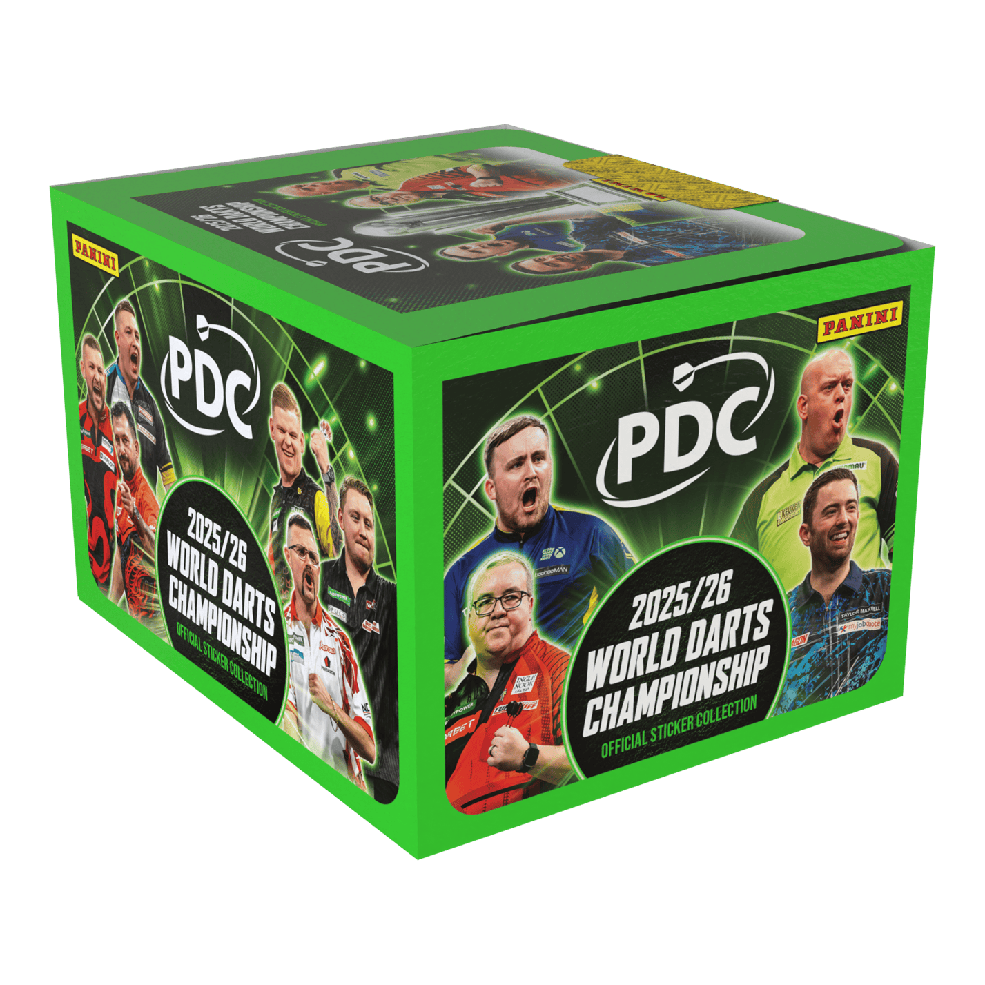Panini PDC World Darts Championship 2025/26 - Cofanetto con copertina rigida e scatola di adesivi Zu sehen ist das Panini PDC World Darts Championship 2025/26 Hardcover Bundle mit einer Stickerbox. Es beinhaltet ein hochwertiges Album mit einer Box Sticker zur WM.