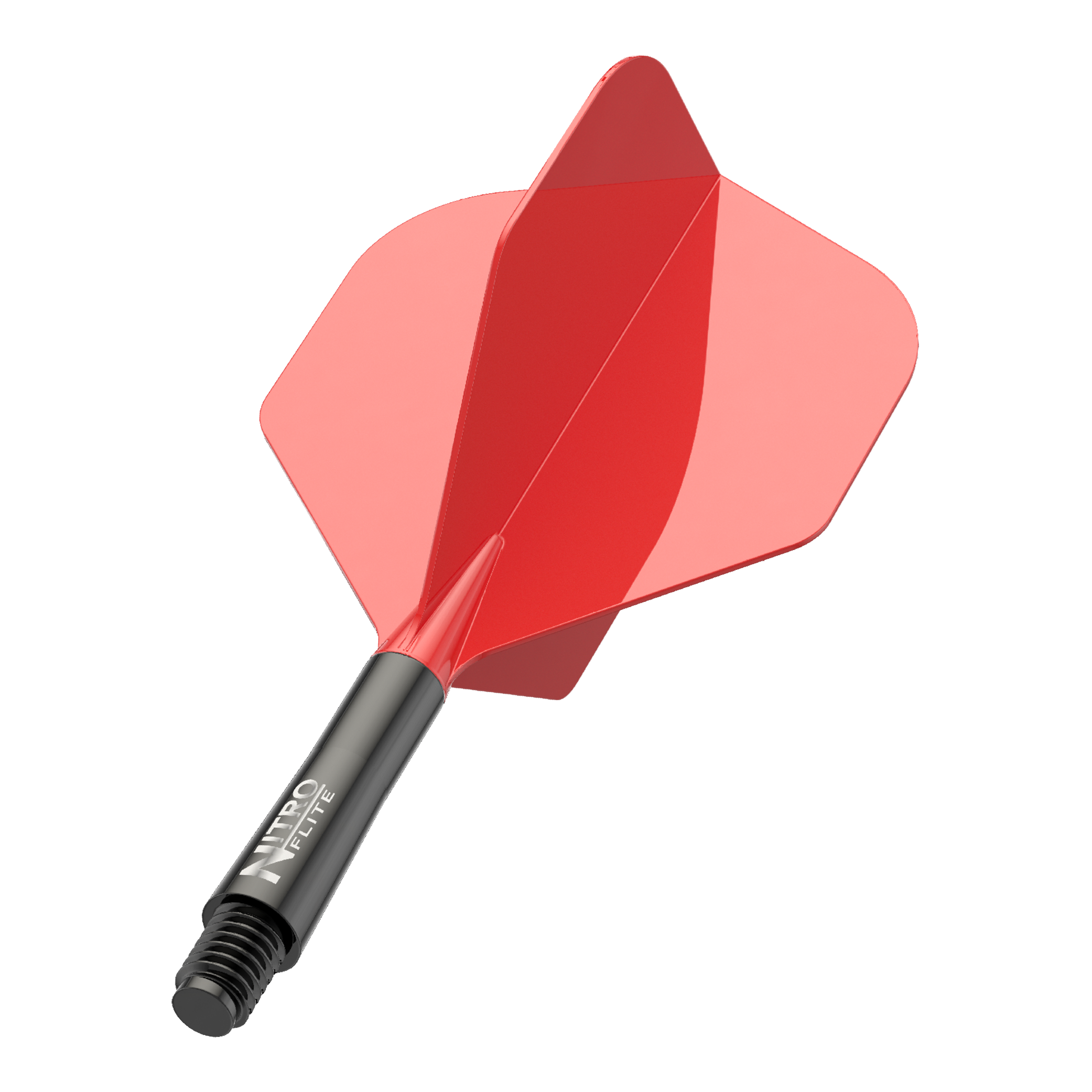 Red Dragon Nitroflite - Asta nera, alette rosse n. 2 Zu sehen ist ein Nitro-Flite in Schwarz und Rot, Short Größe, 22 mm. Das Bild zeigt die Details und Farben des Dart-Flights.