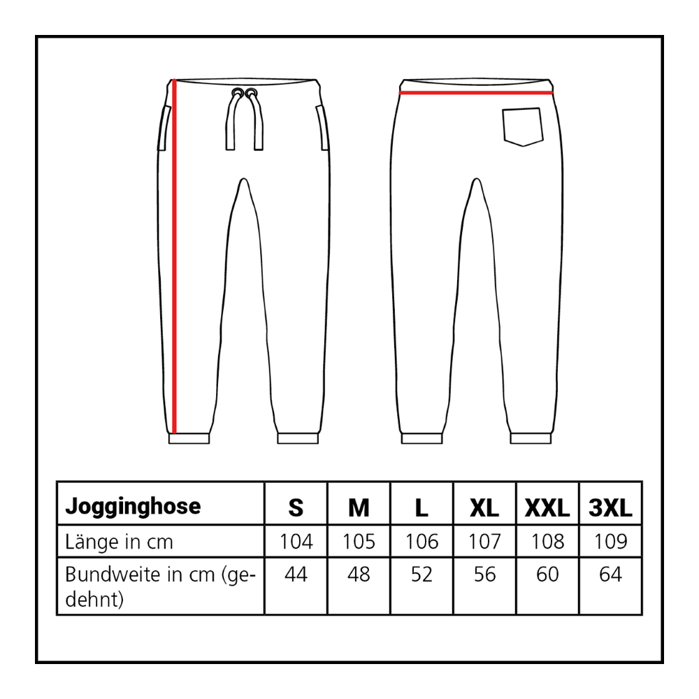 Pantaloni da jogging della collezione Lion Abgebildet ist die Größentabelle für die Löwen Kollektion Jogger. Die Tabelle hilft bei der Auswahl der passenden Größe.