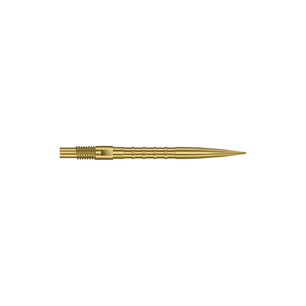 Punte per freccette Harrows Quick Point Heavy Metal - Oro Diese Abbildung zeigt goldene Dartspitzen mit Heavy Metal Grip, 26 mm. Die Spitzen sind besonders für präzises Darten geeignet.