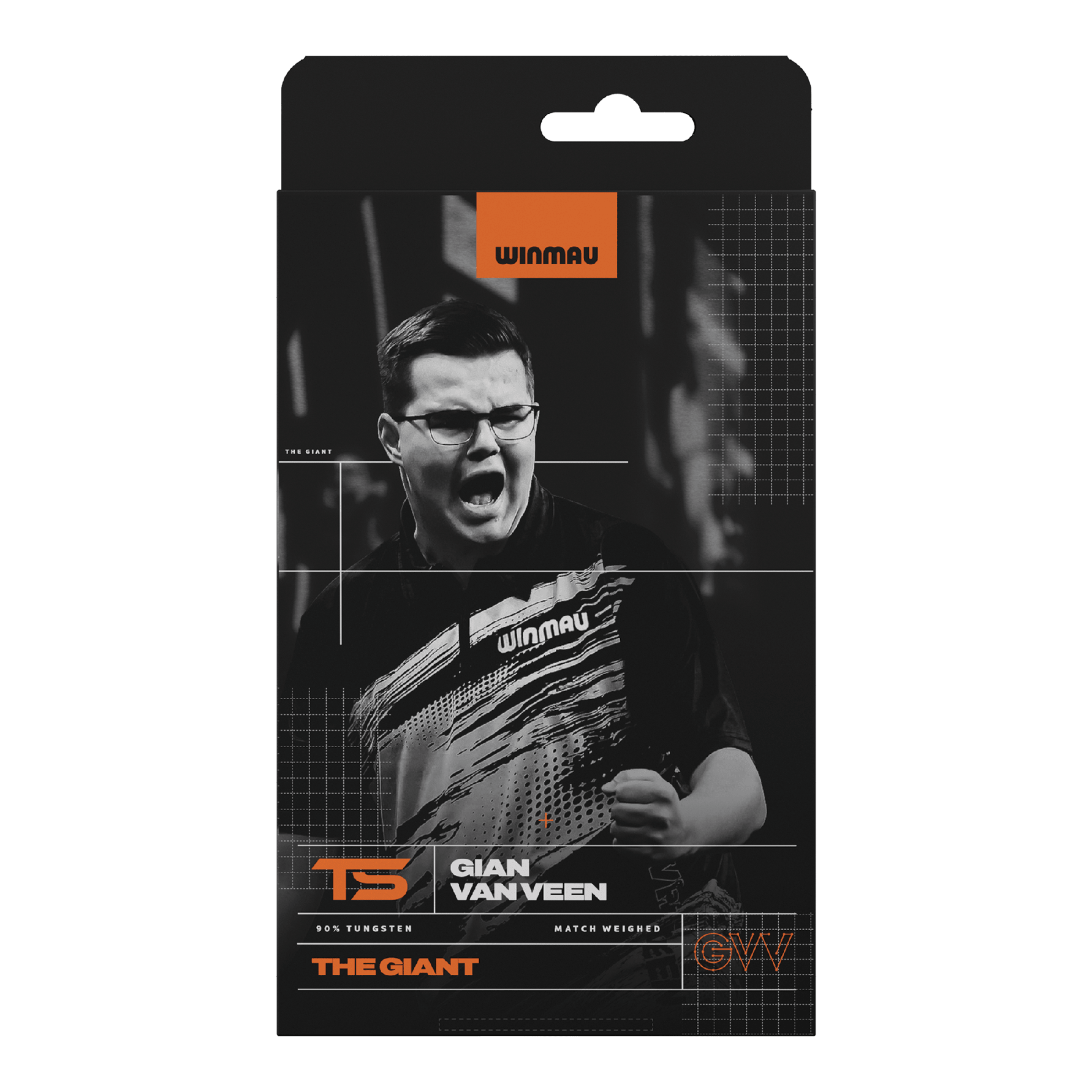 Freccette in acciaio Winmau Gian Van Veen TS Switch Point Das Bild zeigt die Winmau Gian Van Veen TS Switch Point Steeldarts. Die Grafik stellt die Details der Darts dar.