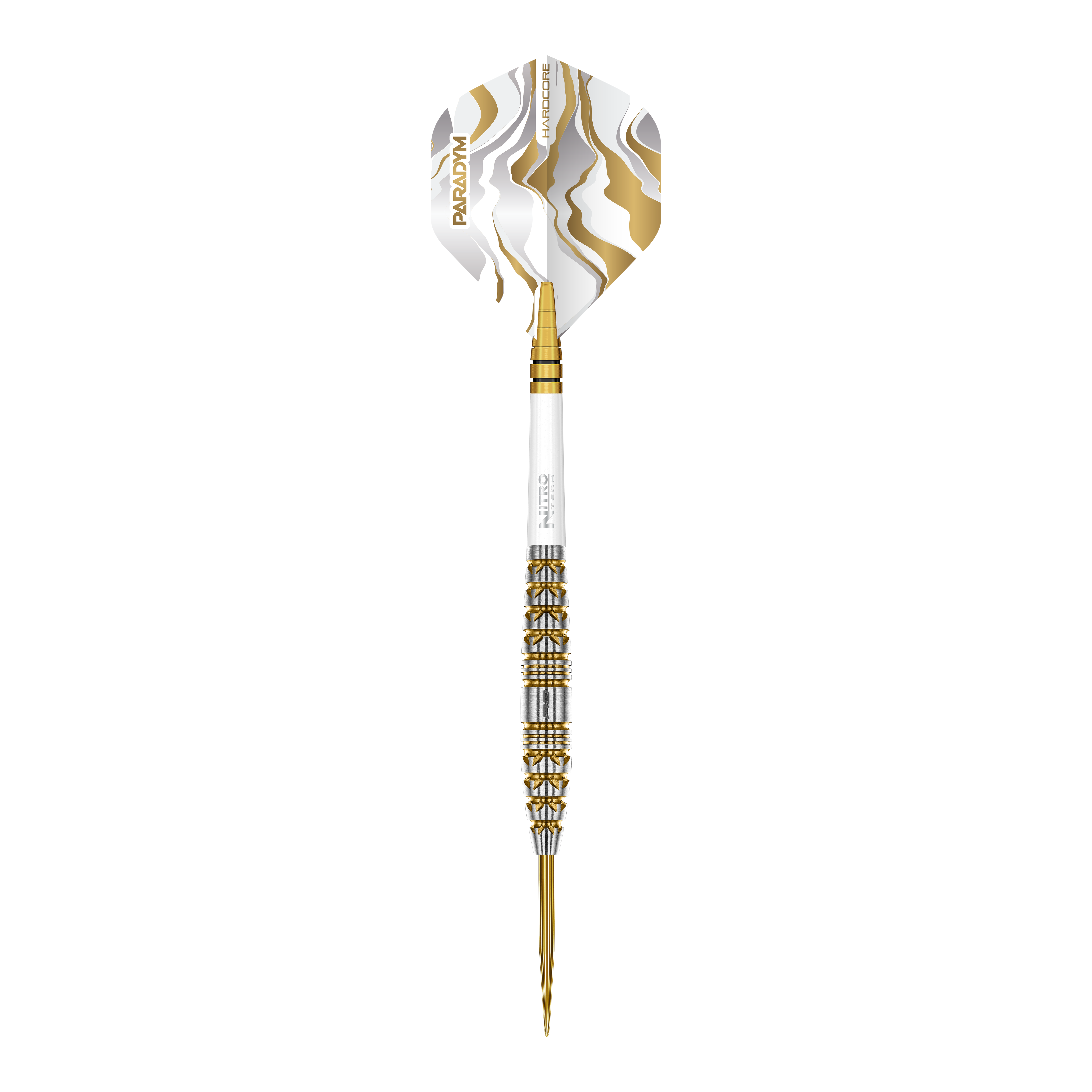 Freccette in acciaio Red Dragon Paradym Gold Torpedo Das Bild zeigt die Red Dragon Paradym Gold Torpedo Steeldarts. Diese Steeldarts haben eine torpedoförmige Spitze und eine goldene Farbe.