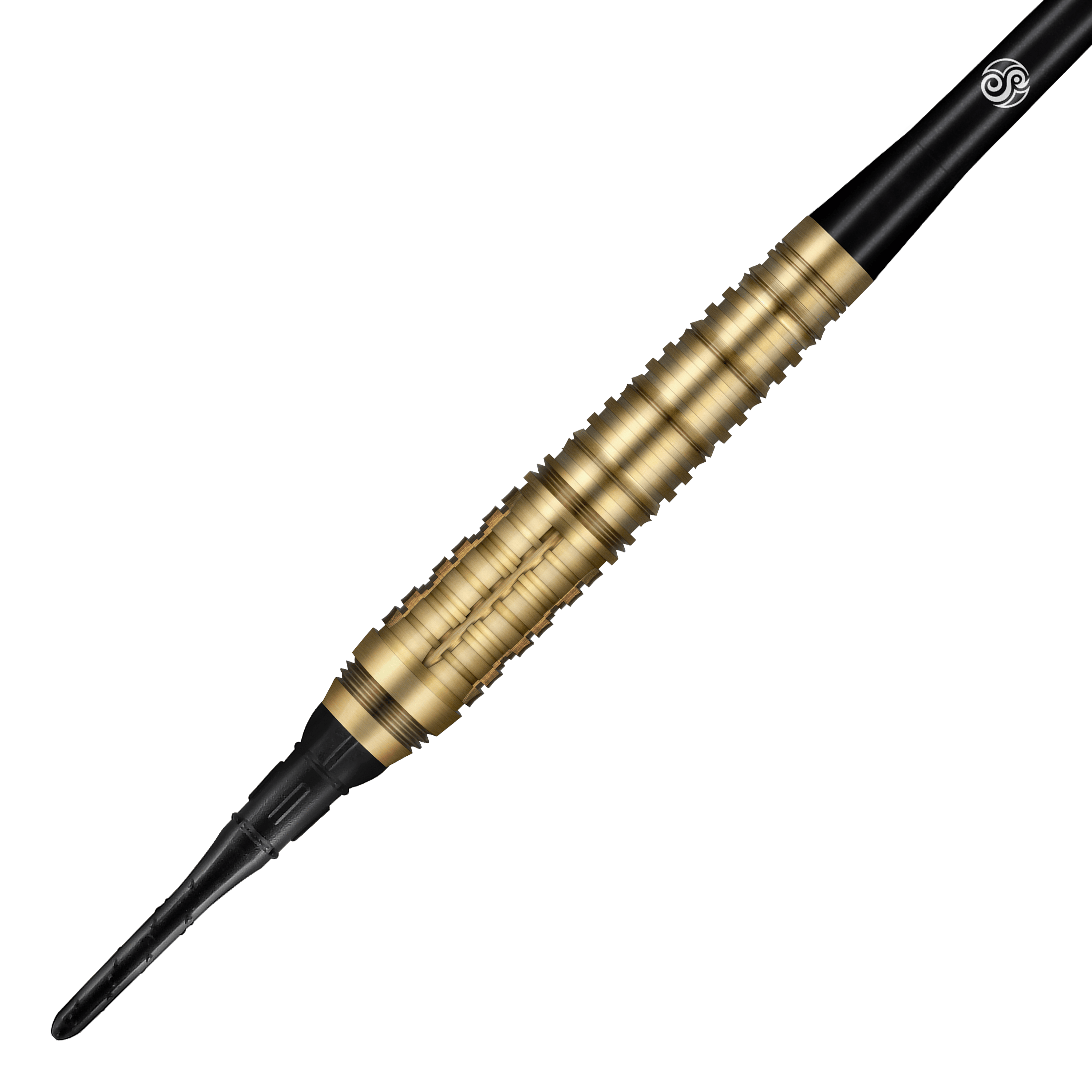 Freccette morbide Shot Redline Mach 1 - 20 g Auf dem Bild ist ein Shot Redline Mach 1 Softdart mit einem Gewicht von 20g zu sehen. Der Dartpfeil hat einen goldfarbenen, geriffelten Griff und eine schwarze Spitze.