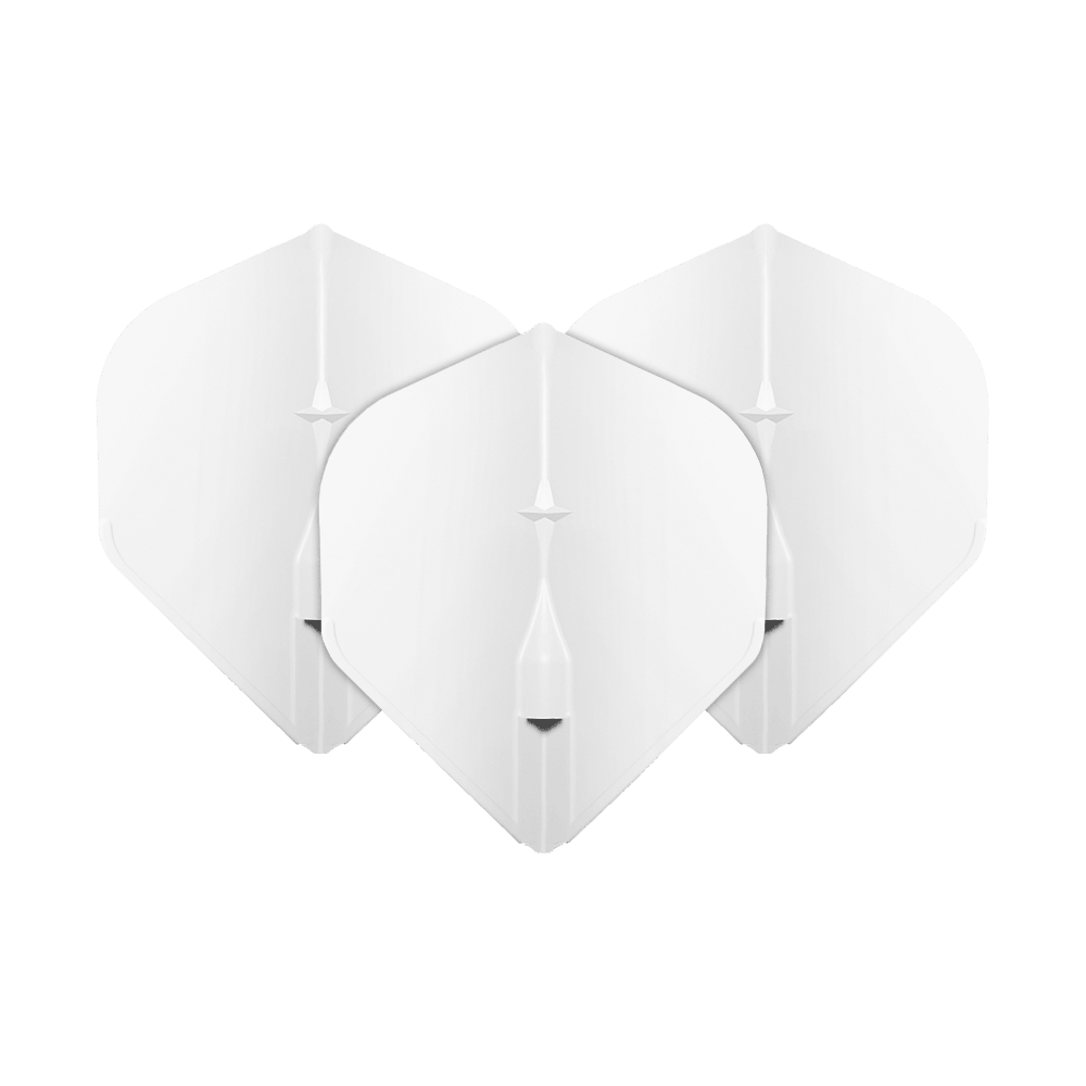 Voli standard L-Style Champagne L1EZ Auf dem Bild sind drei weiße Dart-Flights des Modells "L-Style Champagne L1EZ Standard Flights" zu sehen. Sie sind in einer überlappenden Anordnung dargestellt.