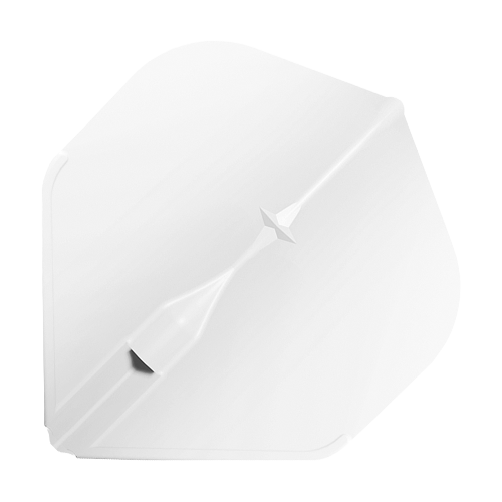 Voli standard L-Style Champagne L1EZ Das Bild zeigt ein weißes L-Style Champagne L1EZ Standard Flight für Darts. Das Flight hat eine klassische, fünfeckige Form und eine glatte Oberfläche.