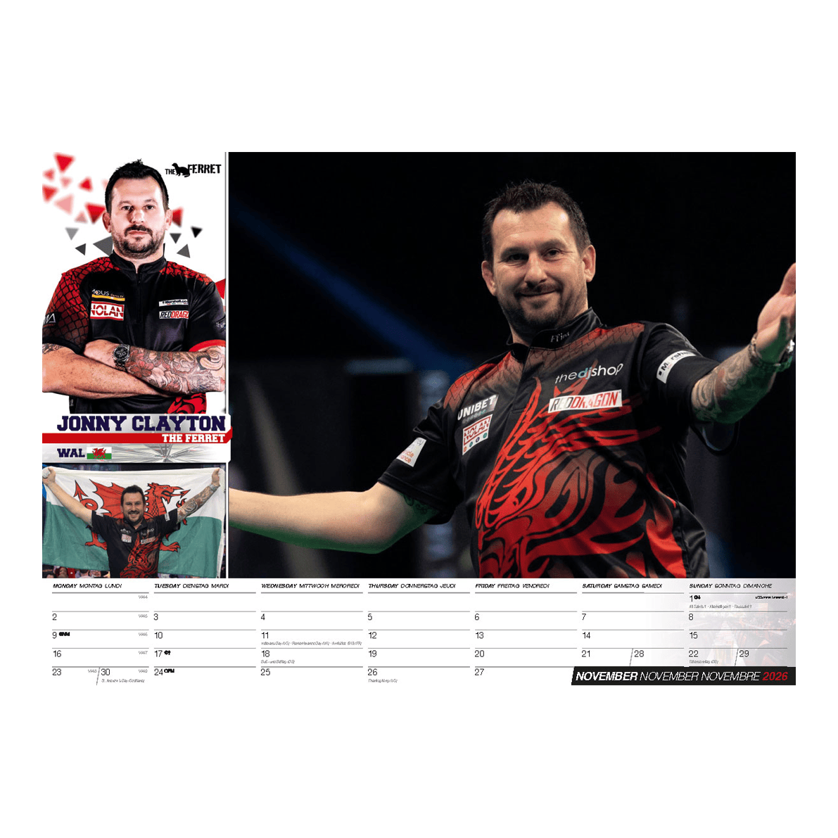 Calendario freccette 2026 Darts Kalender 2026 wird präsentiert. Der Kalender zeigt Motive rund um Darts für das Jahr 2026.