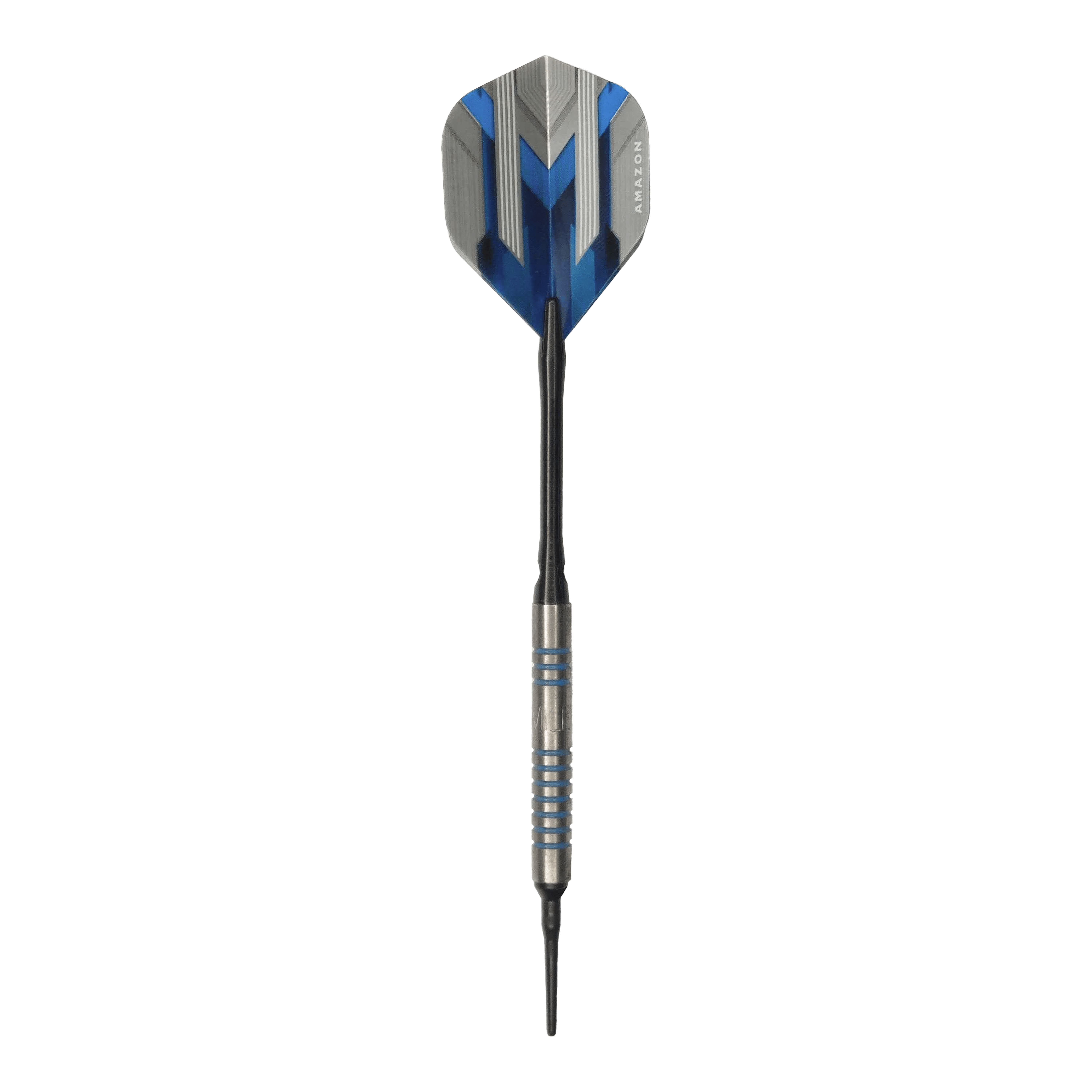 Freccette morbide McDart 85 Tungsten V1 - 17 g Dies ist ein McDart 85er Tungsten V1 Softdart mit einem Gewicht von 17g. Der Dart hat blaue und silberne Akzente und eine schwarze Spitze.