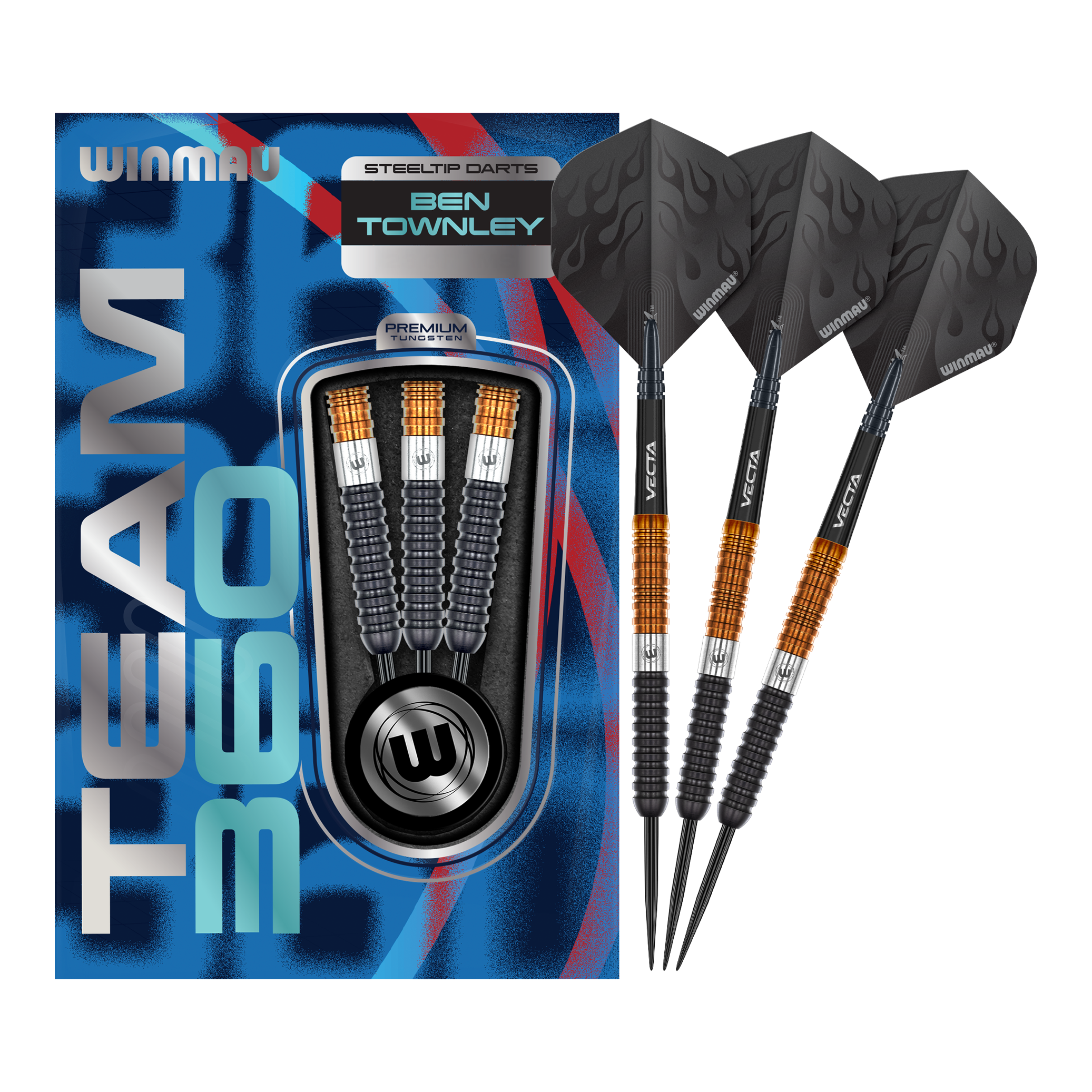Freccette in acciaio Winmau Team 360 Ben Townley - 23 g Das Produkt Winmau Team 360 Ben Townley Steeldarts - 23g ist hier komplett dargestellt. Diese Steeldarts sind langlebig und vielseitig einsetzbar.