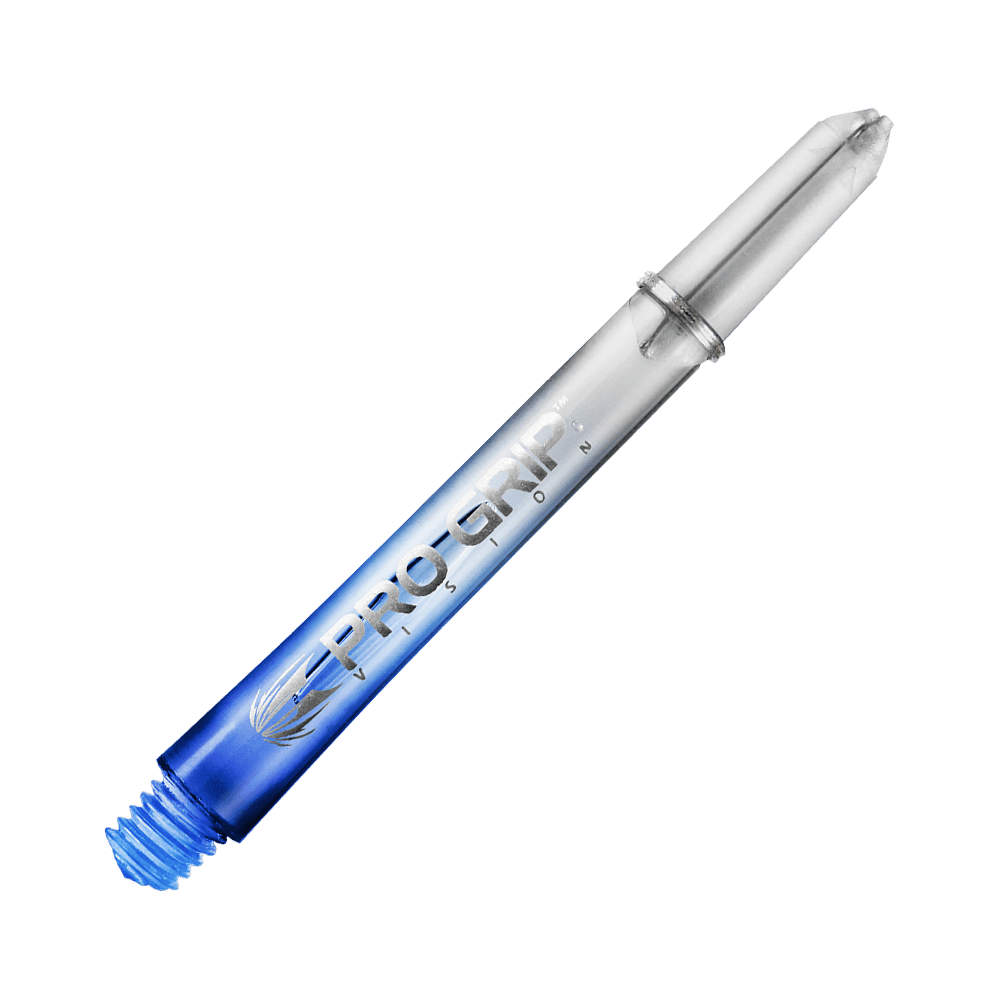 Dies ist ein blauer Pro Grip Vision Shaft für Dartpfeile. Der Shaft besteht aus durchsichtigem Kunststoff und hat eine Länge von 48 mm.
