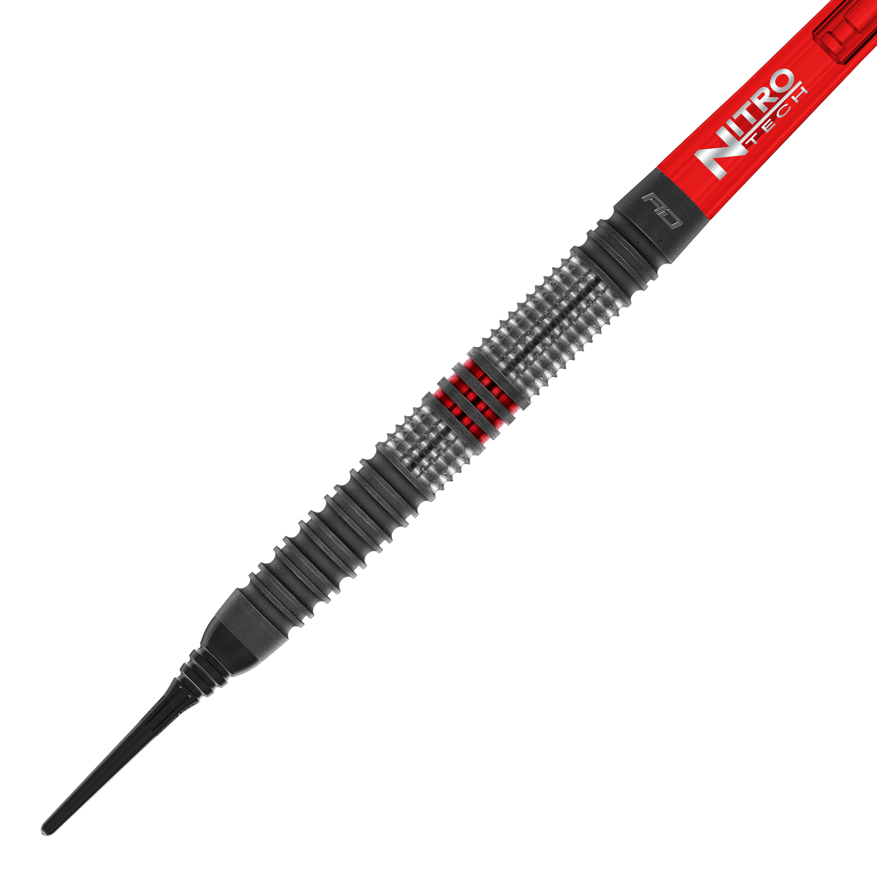 Freccette morbide Red Dragon Jonny Clayton Hiraeth - 20 g Das Bild zeigt den Red Dragon Jonny Clayton Hiraeth Softdart mit einem Gewicht von 20 Gramm. Der Dart hat ein silbernes Griffstück mit roten Akzenten und einen roten Schaft mit der Aufschrift "Nitro Tech".