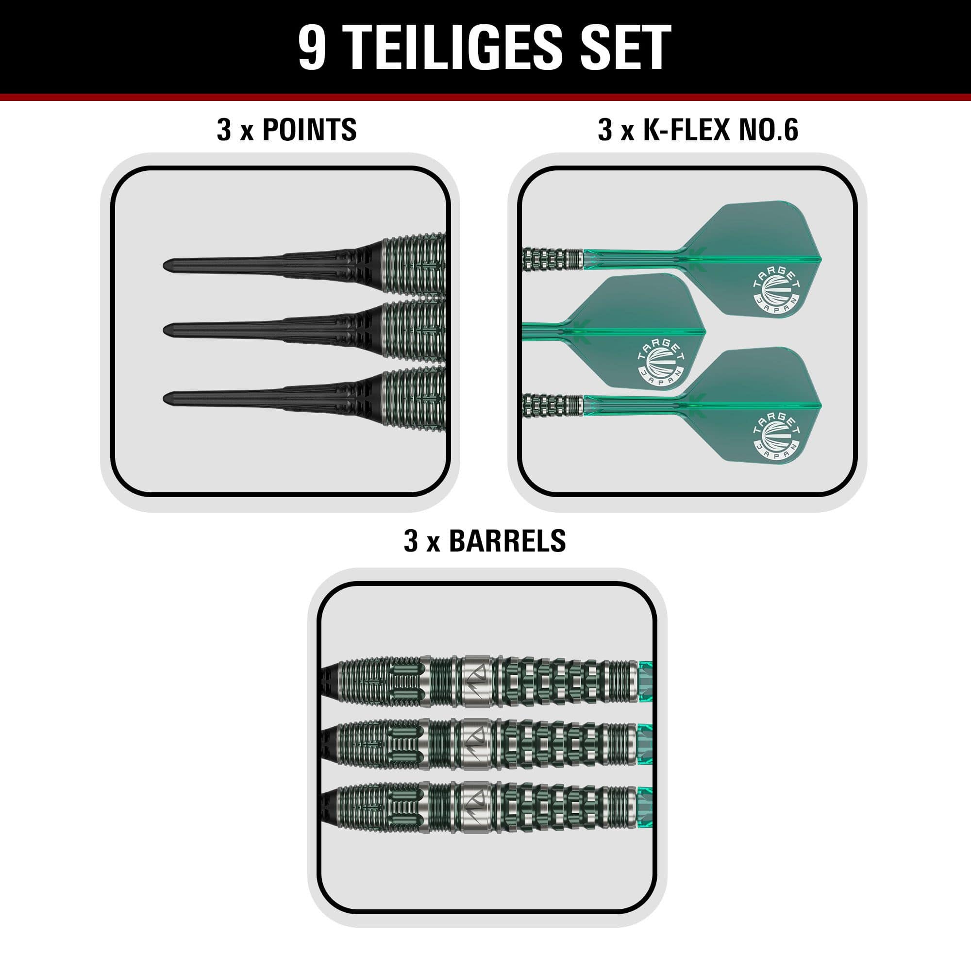 Freccette morbide Target Japan Prime Series PW GEN 3 - 19 g Hier sehen Sie den Target Japan Prime Series PW GEN 3 Softdart mit 19g Gewicht. Das Foto hebt die Gestaltung dieses Produkts hervor.