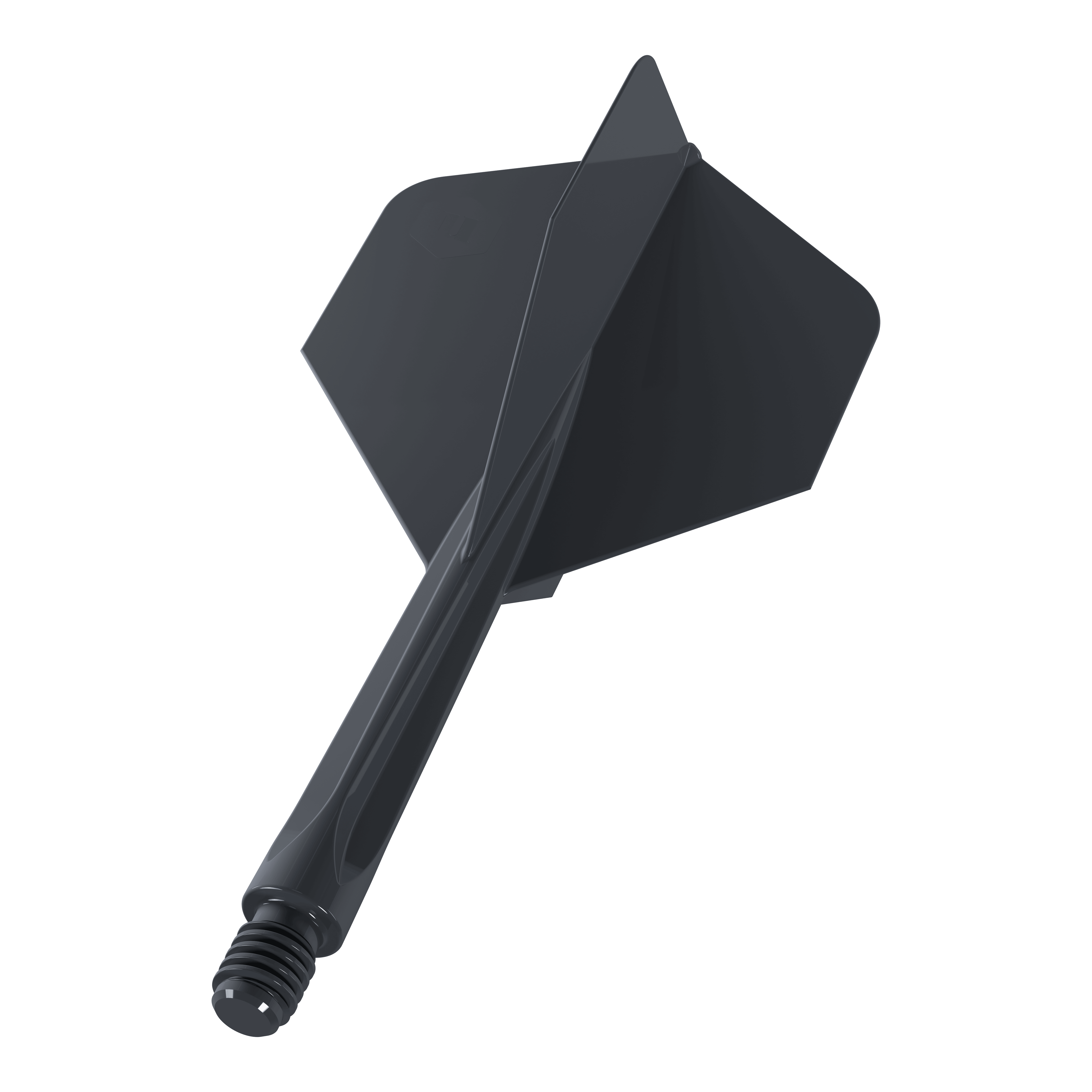 Unicorn Forge All In One Plus No2 Standard Flights Nero - Medio Das Bild zeigt einen schwarzen Dartflug mit integriertem Schaft in mittlerer Größe. Es handelt sich um das Modell "Unicorn Forge All In One Plus No2 Standard Flights Schwarz - Medium".