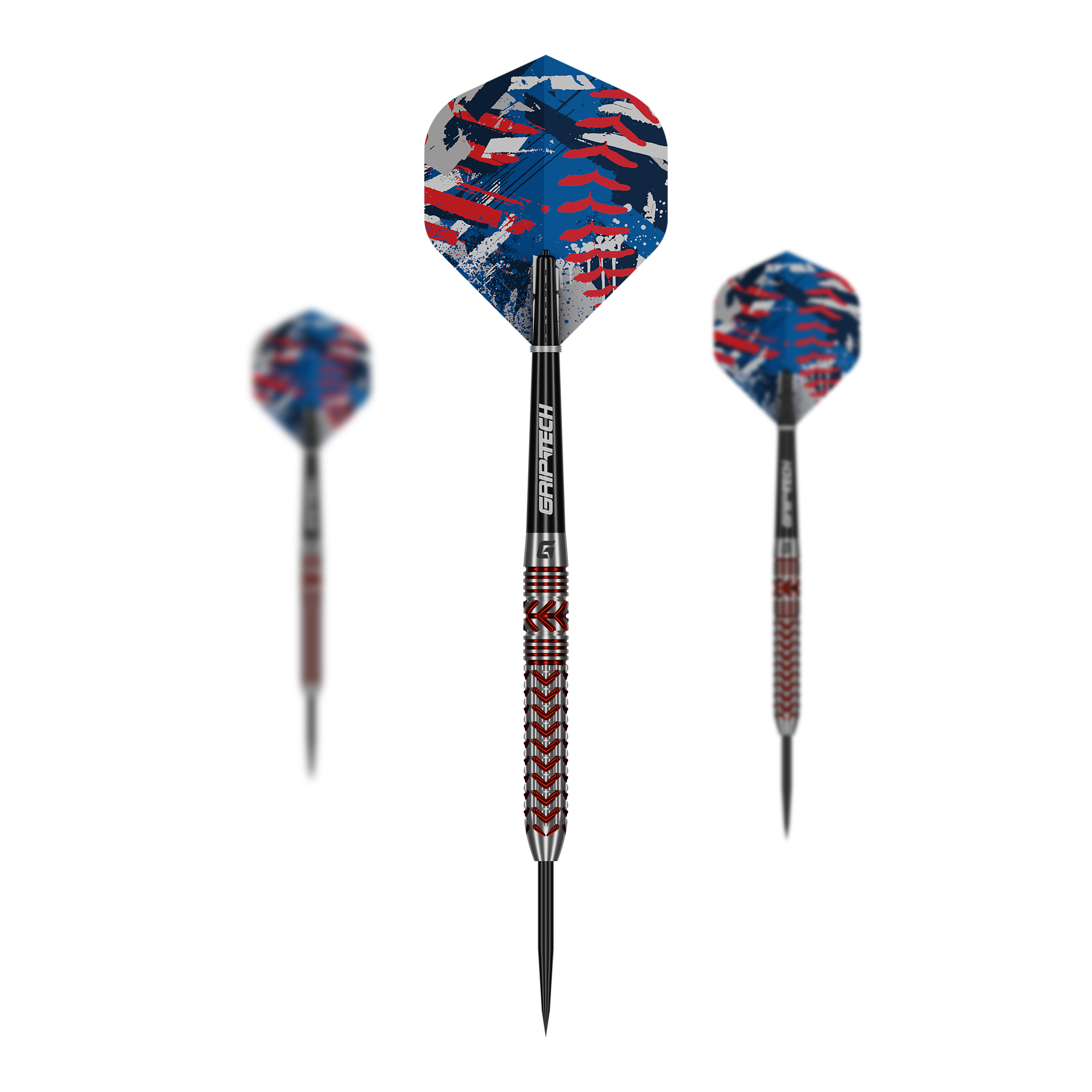 Das Bild zeigt die GOAT Curveball Steeldarts. Drei Steeldarts sind nebeneinander dargestellt.