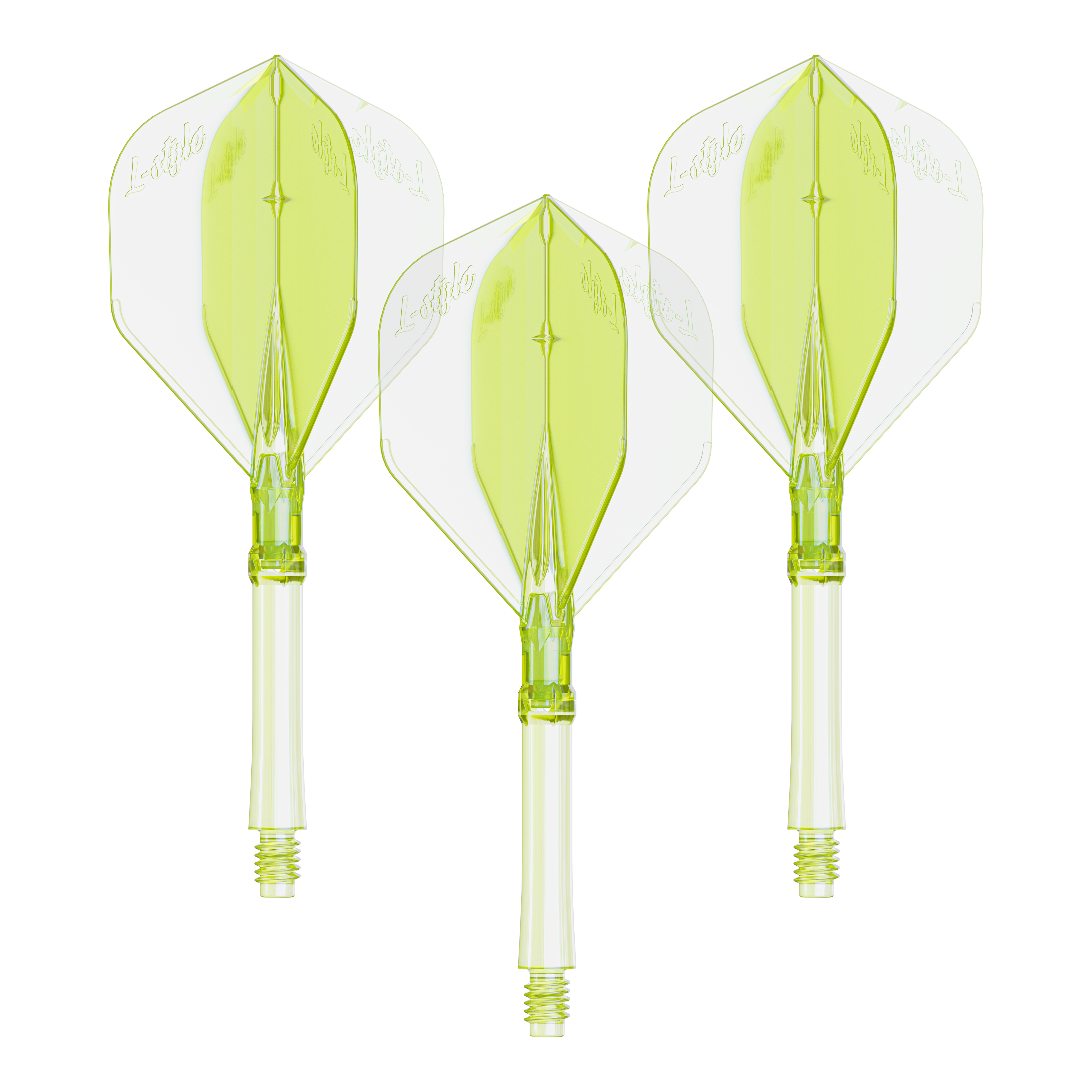 Voli L-Style L-Sytem - Giallo neon Das Foto zeigt ein Set Dart Flights in Neon-Gelb, große Größe. Die Flights sind für das L-Style L-System geeignet.