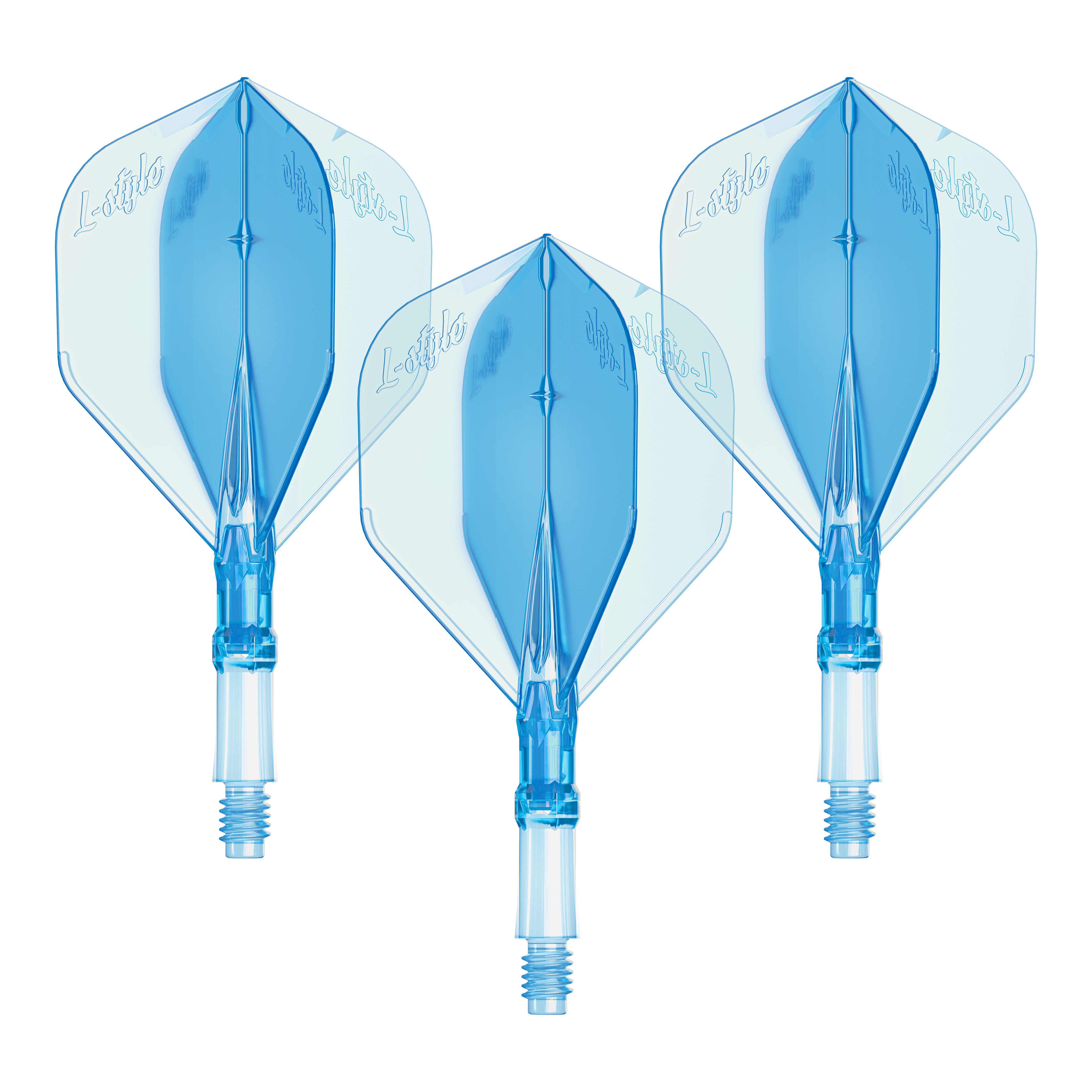 Alette L-Style L-Sytem - Blu trasparente Dieses Bild zeigt ein Set von L-Style L-System Flights in klarer blauer Farbe, Größe Small. Es ist ein Zubehörteil für Dartpfeile.