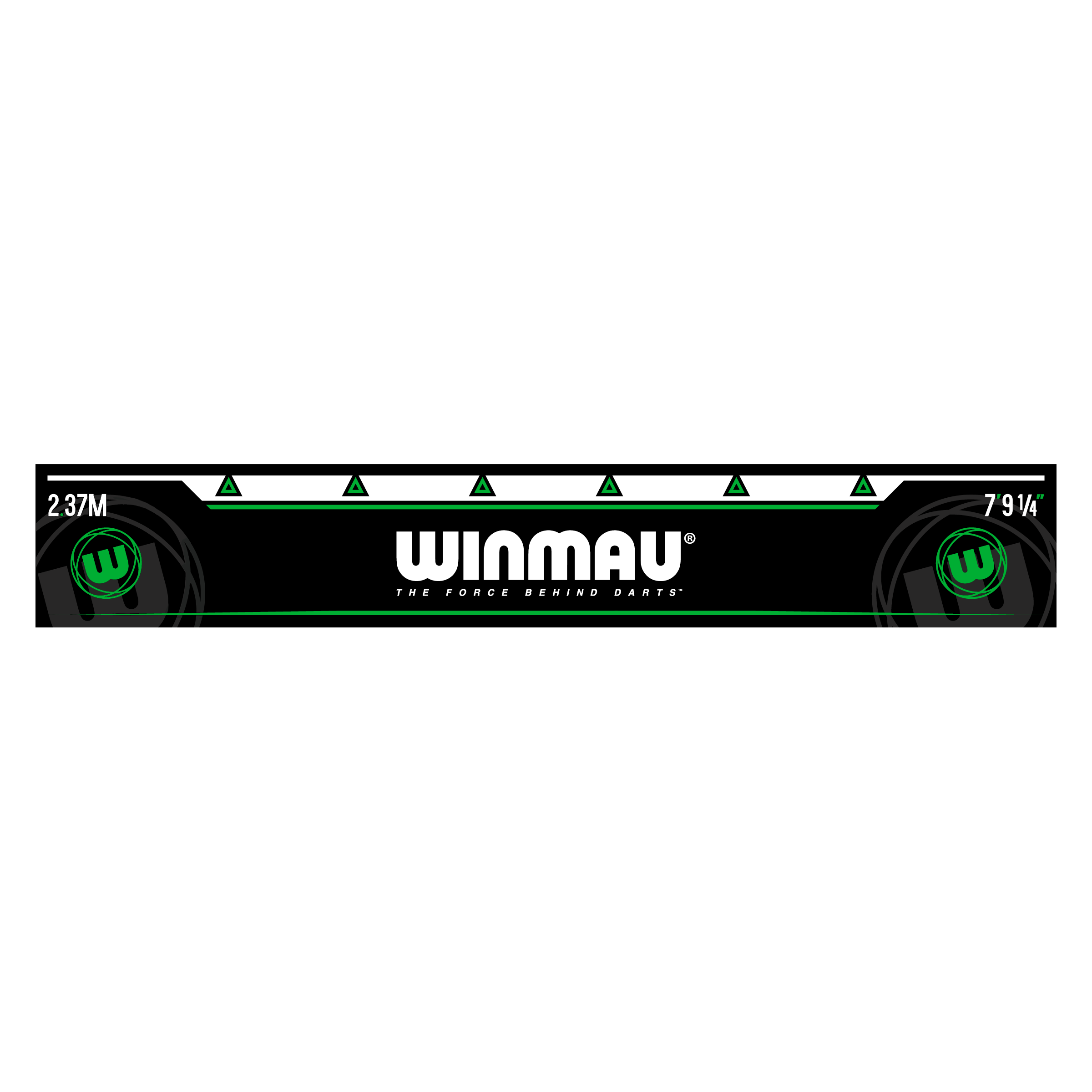 Linea di lancio Winmau Verde Das Bild zeigt die grüne Abwurflinie „Winmau Abwurflinie Grün“ für Dartspieler. In der Mitte steht groß das Winmau-Logo mit dem Schriftzug "The force behind darts".
