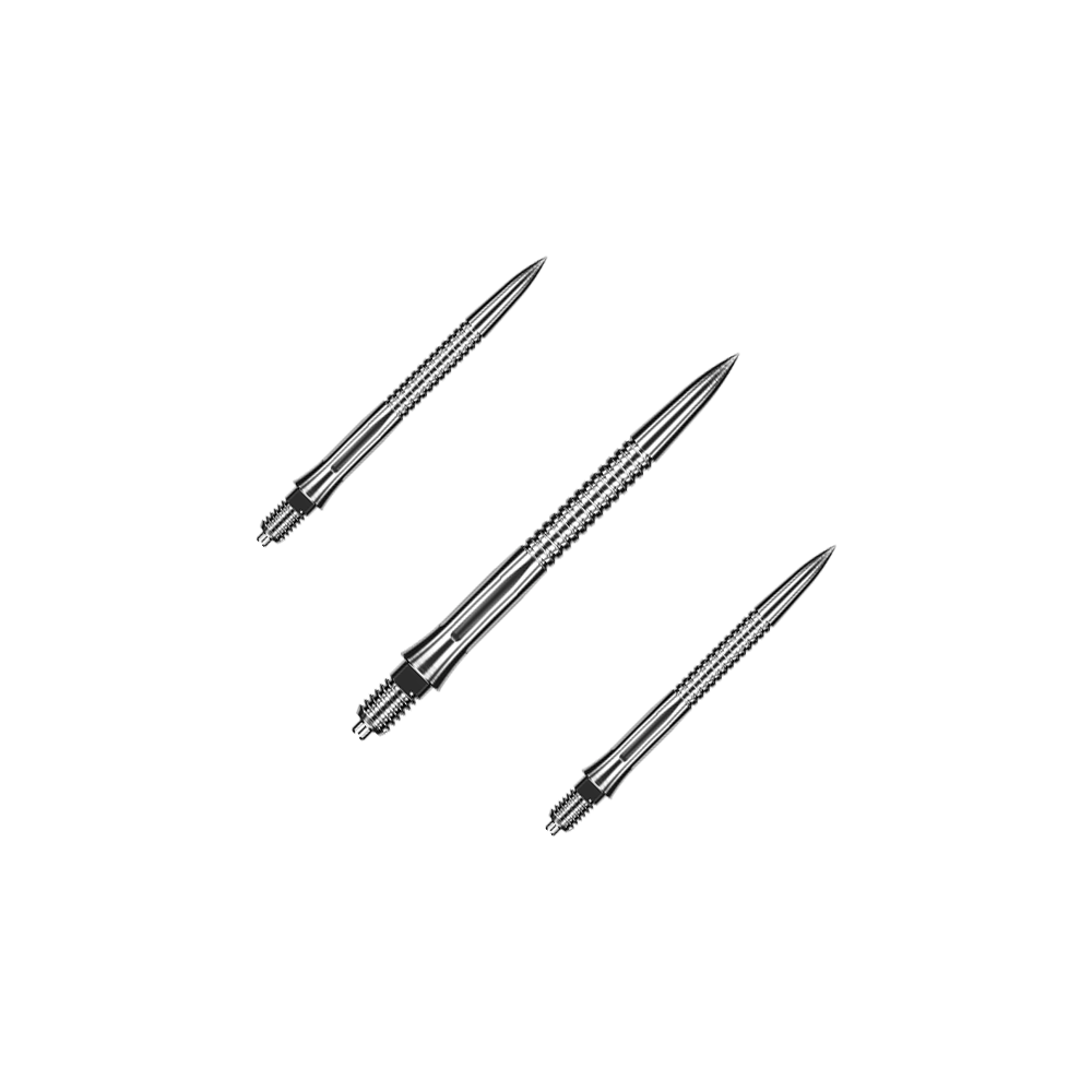 Punte per freccette Caliburn EZ-EVO - Scanalate - Argento Dargestellt ist ein Set von gerillten, silbernen Dartspitzen mit einer Länge von 28 mm. Das Set eignet sich besonders für Dartspieler, die Wert auf Präzision legen.