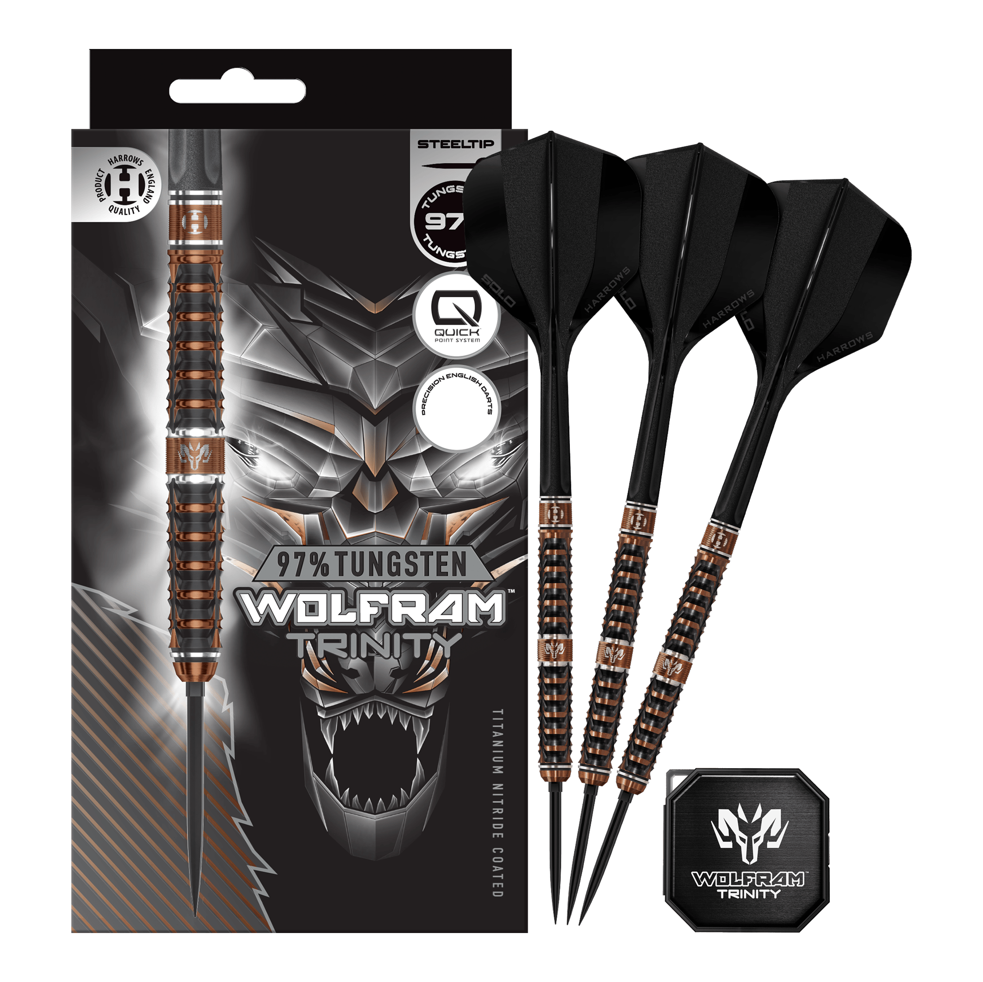 Freccette in acciaio Harrows Tungsten Trinity Quick Point Hier sieht man die Harrows Wolfram Trinity Quick Point Steeldarts in voller Ansicht. Die Steeldarts zeichnen sich durch innovative Technik aus.