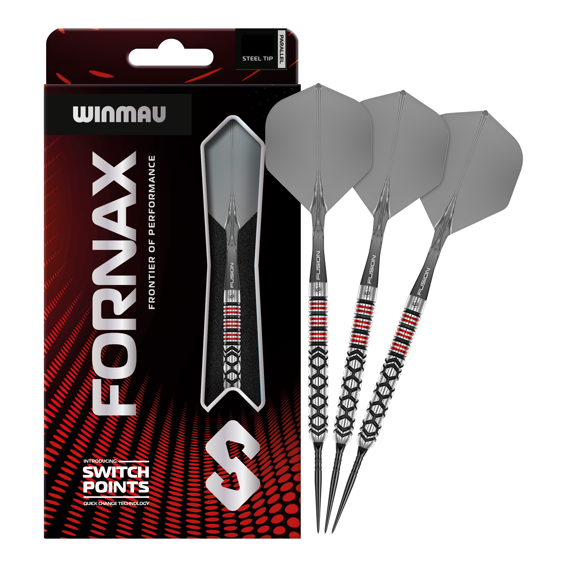 Winmau Fornax Parallel Switch Point Steeldarts Zu sehen sind Winmau Fornax Parallel Switch Point Steeldarts in kompletter Ansicht. Diese Darts zeichnen sich durch ihre spezielle Bauweise aus.