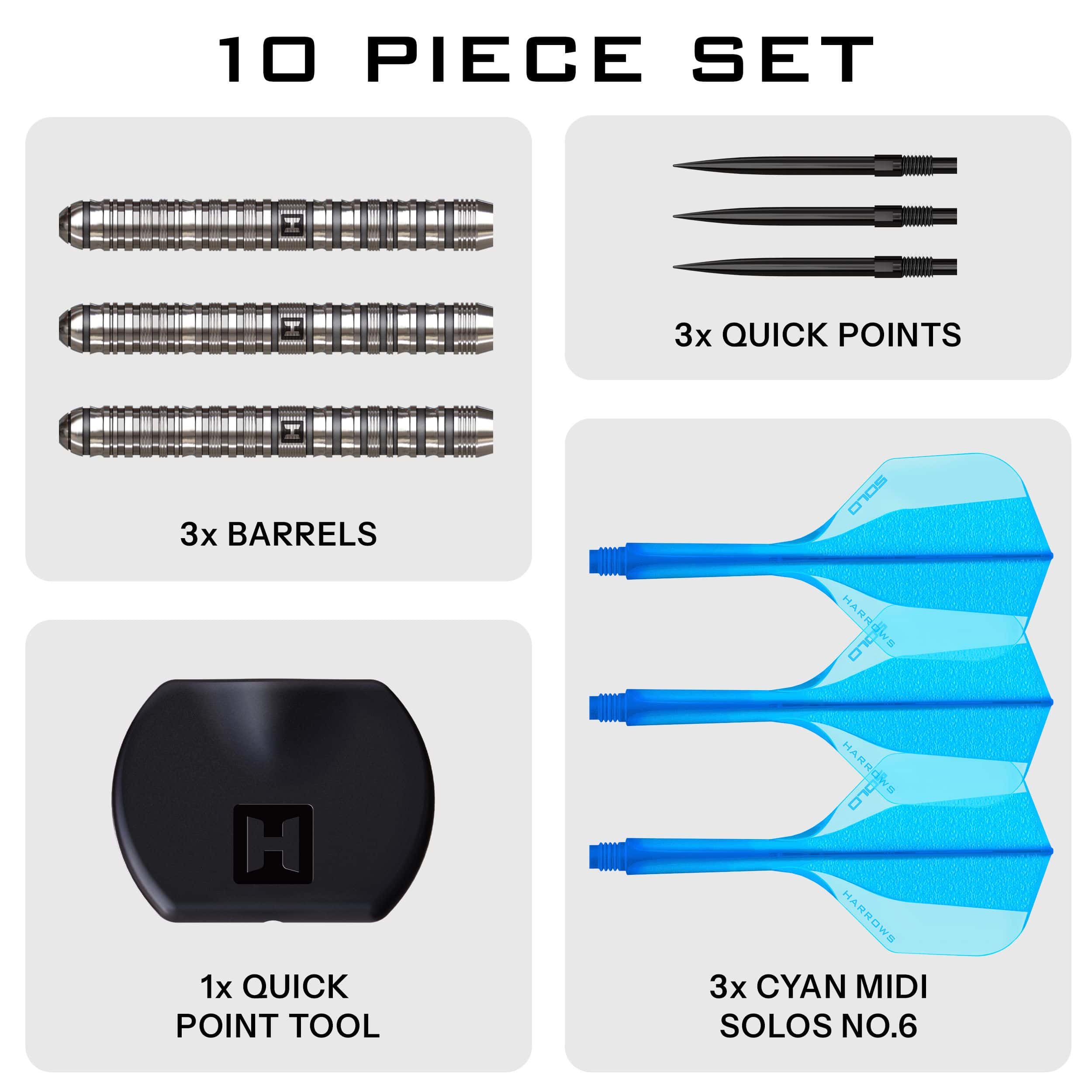 Harrows Flux Quick Point Steeldarts werden präsentiert. Die Darts sind silberfarben und haben ein modernes Aussehen.