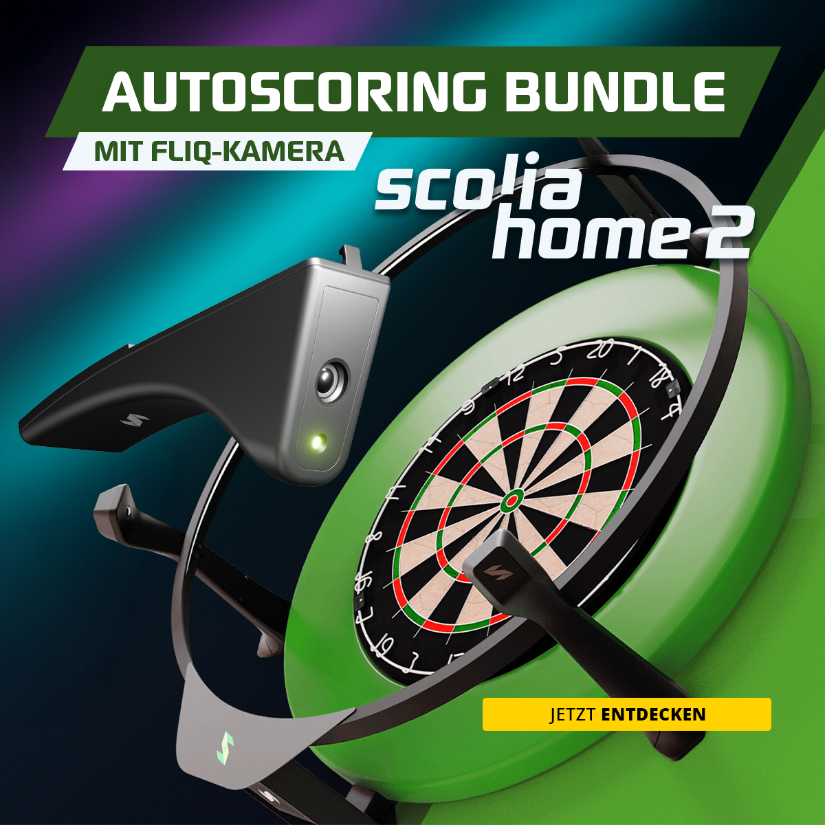 Das Bild zeigt das Produkt mit dem Dateinamen '2026-05_ScoliaAutoscoringBundle_Hero_OhnePreis'. Es ist ein Bundle für automatisches Scoring im Dartsport.