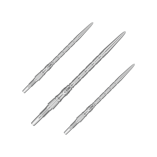 Punte per freccette Target Signature Swiss Point TRB in acciaio - argento Das Bild zeigt ein Set silberner Dartspitzen mit einer Länge von 42 mm. Es handelt sich um Target SwissPoint Signature TRB Dartspitzen.
