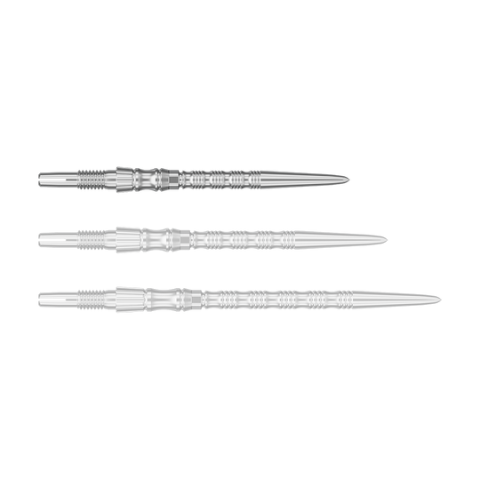 Punte per freccette Target Signature Swiss Point TRB in acciaio - argento Abgebildet ist eine einzelne silberfarbene Dartspitze mit einer Länge von 30 mm. Das Produkt scheint aus der Serie 'Target SwissPoint Signature TRB' zu stammen.