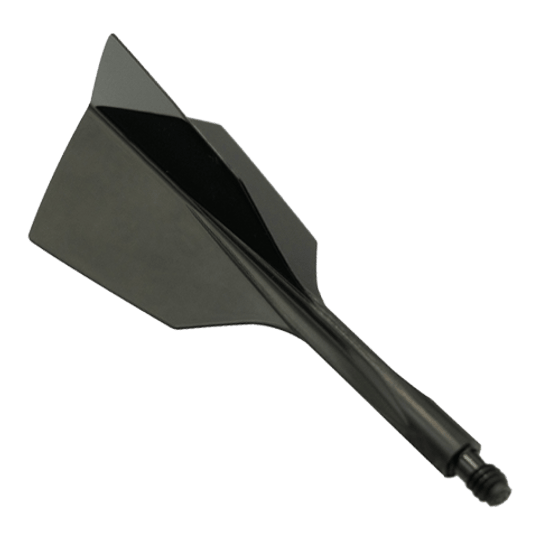 Condor Ax 120 Flight System Nero - Stretto Das Bild zeigt das Produkt "Condor Axe 120 Flight-System Black - Narrow". Es handelt sich um einen schwarzen, schmalen Dartflight mit integriertem Schaft.