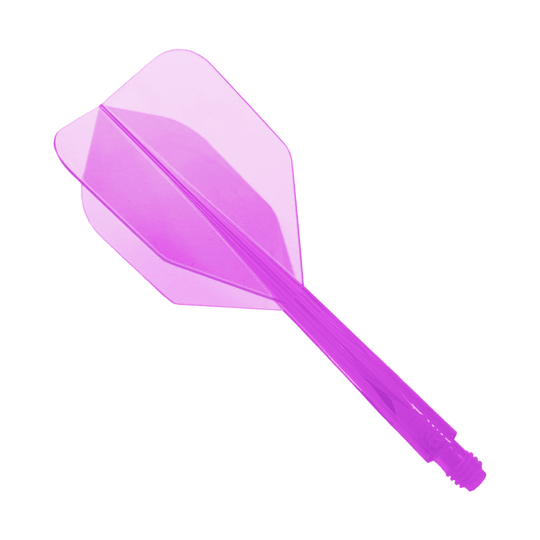Condor Ax Clear Purple Flight System Small - XL - 37,5 mm Das Bild zeigt ein durchsichtiges, lilafarbenes Dartflight-System. Es ist das Modell "Condor Axe Clear Purple Flight-System" in der Größe Small - XL - 37,5 mm.