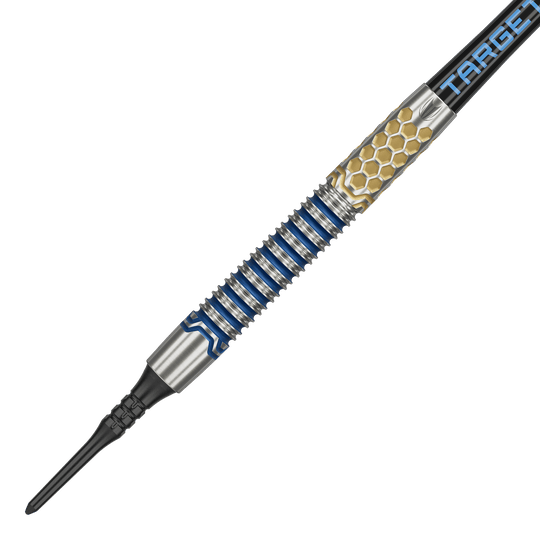 Freccette morbide Target Josh Rock GEN1 - 20 g Dies ist der Target Josh Rock GEN1 Softdart mit einem Gewicht von 20g. Der Dartpfeil hat ein auffälliges Design mit blauen und goldenen Akzenten.