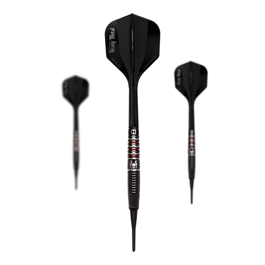 Harrows Ryan Searle Geo Softdarts mit 20g sind als Set zu sehen. Das Set ist vollständig und professionell.