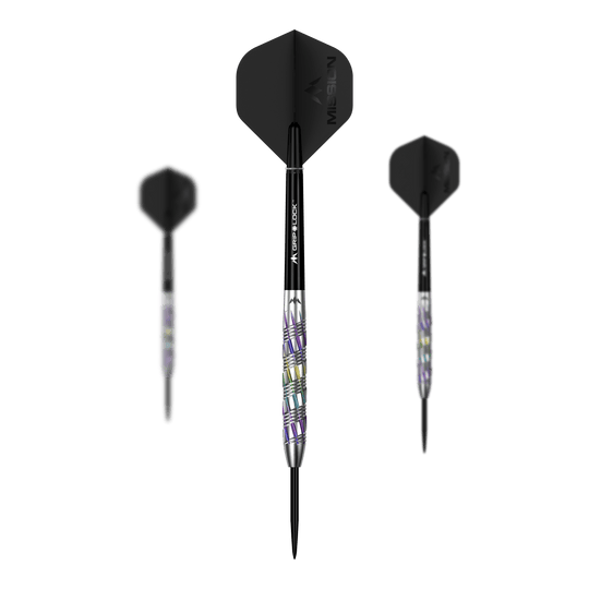 Mission Shuriken Steeldarts werden auch als Set angeboten. Auf diesem Bild ist ein komplettes Set der Mission Shuriken Steeldarts abgebildet.