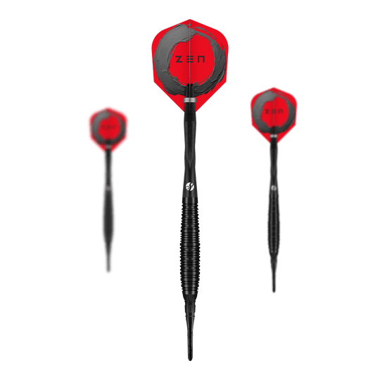 Freccette morbide Shot ZEN Bomber - 20 g Das Bild zeigt das Set der Shot ZEN Bomber Softdarts - 20g. Es handelt sich um hochwertige Softdarts für den professionellen Einsatz.