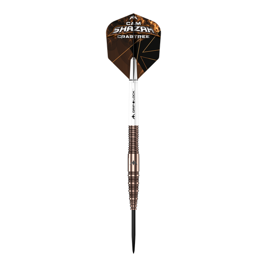 Freccette Mission Cam Crabtree V2 in acciaio al tungsteno al 95% Mission Cam Crabtree V2 Steeldarts in Einzelansicht sind auf diesem Bild zu sehen. Es zeigt den Dart aus einer anderen Perspektive.