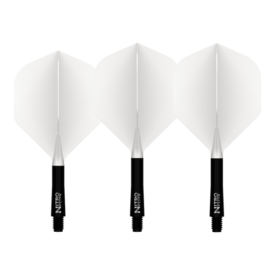 Red Dragon Nitroflite Black Shaft White Flights No2 Abgebildet ist der Red Dragon Nitroflite Black Shaft White Flights No2. Es handelt sich um einen Dart-Schaft in Schwarz mit weißen Flights.