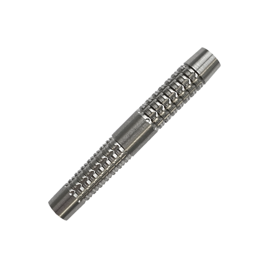 Fusti per freccette morbide McDart SilverGrip - 20 g Das Bild zeigt einen McDart SilverGrip Softdart Barrel mit einem Gewicht von 20g. Der Barrel ist aus Metall und hat eine strukturierte, griffige Oberfläche.