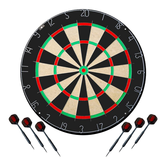 Set di freccette Karella BullOut con 2 set di freccette in acciaio Das Bild stellt das Karella Dartboard BullOut Set mit zwei Sets Steeldarts dar. Es bietet alles, was man für ein direktes Dartspiel benötigt.