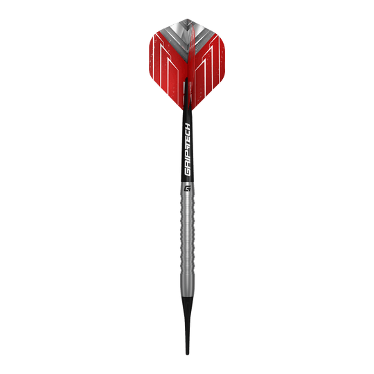 Freccette morbide GOAT Podium Silver - 18 g Das Bild zeigt die GOAT Podium Silver Softdarts mit 18g. Dieses Softdart-Modell ist in Silberfarbe gestaltet.