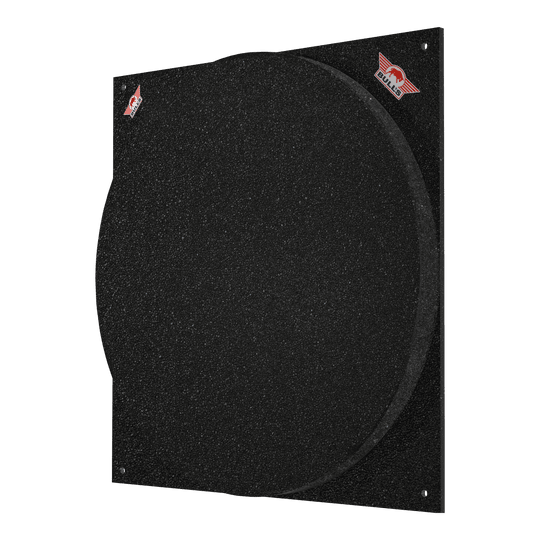 Silenziatore per bersaglio da freccette Bulls NL Das Bild zeigt das Produkt "Bulls NL Dartboard Silencer". Es handelt sich um eine schwarze Schallschutzmatte für eine Dartscheibe.
