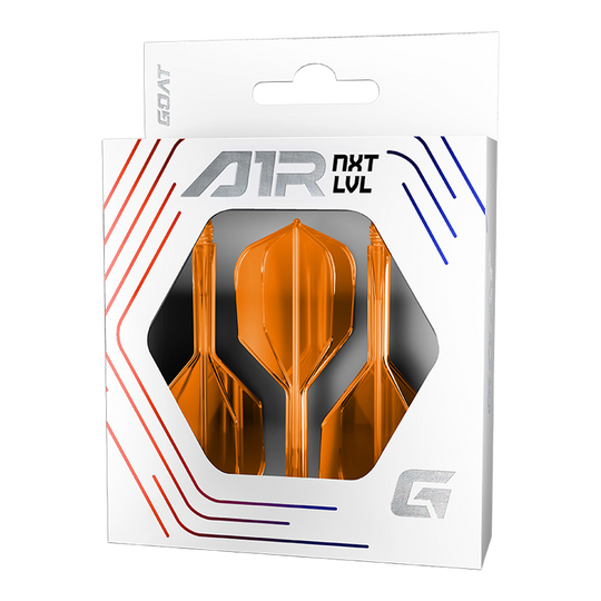 Das Bild zeigt das GOAT A1R No6 Flight-Shaft-System in Neon Orange. Dieses Dart-Zubehör eignet sich ideal für professionelle Spieler.
