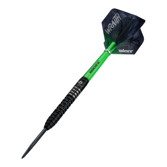 Freccette in acciaio Unicorn Wraith Cameron Menzies - 23 g Das Bild zeigt die Unicorn Wraith Cameron Menzies Steeldarts - 23g. Diese Darts haben eine spezielle Form für präzises Werfen.