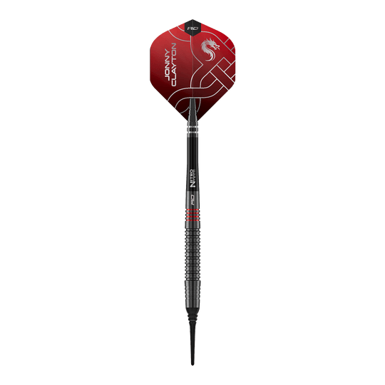 Freccette morbide Red Dragon Jonny Clayton RD-ADV - 18 g Das Bild zeigt die Red Dragon Jonny Clayton RD-ADV Softdarts - 18g. Ein einzelner Softdart wird von oben präsentiert.