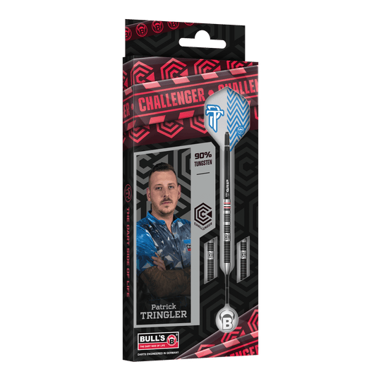 Zu sehen ist das Set Bulls Challenger Patrick Tringler Steeldarts mit 21g. Es handelt sich um hochwertige Steeldarts mit dem Namen des Profis Patrick Tringler.