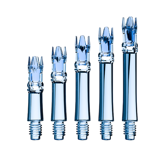 Alberi di ricambio per sistema L-Style - Blu trasparente Zu sehen sind die L-Style L-System Ersatzshafts in Clear Blue. Die blauen Schäfte sind Ersatzteile für Dartpfeile.