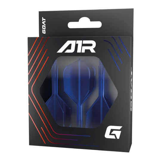 Sistema di alberi di volo GOAT A1R No6 - Blu Die Abbildung zeigt das Produkt "GOAT A1R No6 Flight-Shaft-System - Blau" in seiner Verpackung. Im Inneren sind blaue Dart-Flights und -Schäfte sichtbar.