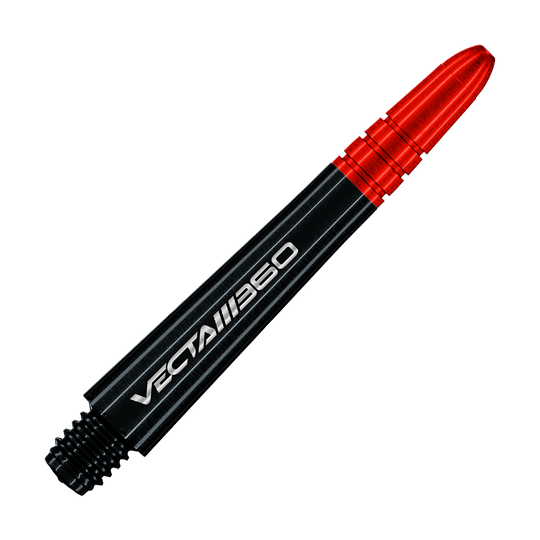 Aste Winmau Vecta Blade 360 - Nere Das Bild zeigt Winmau Vecta Blade360 Shafts in Schwarz mit einer Länge von 40 mm. Die Shafts werden aus einer anderen Perspektive präsentiert.