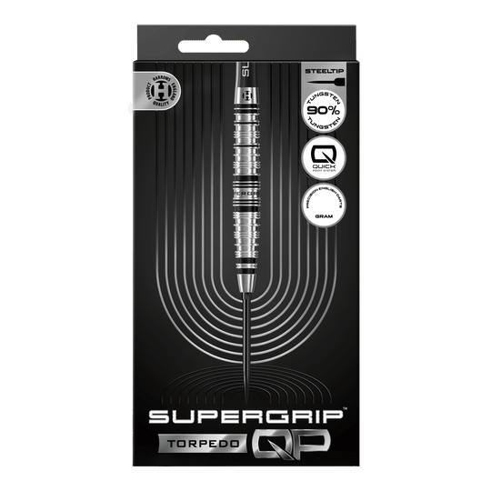 Freccette in acciaio Harrows Supergrip Torpedo Quick Point Hier werden die Harrows Supergrip Torpedo Quick Point Steeldarts dargestellt. Diese Darts sind robust und für hohe Performance beim Spielen geeignet.