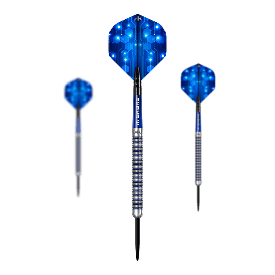 Freccette in acciaio Mission ION Blue Silver Hier ist das Set Mission ION Blue Silver Steeldarts dargestellt. Es handelt sich um hochwertige Steeldarts in Blau und Silber.