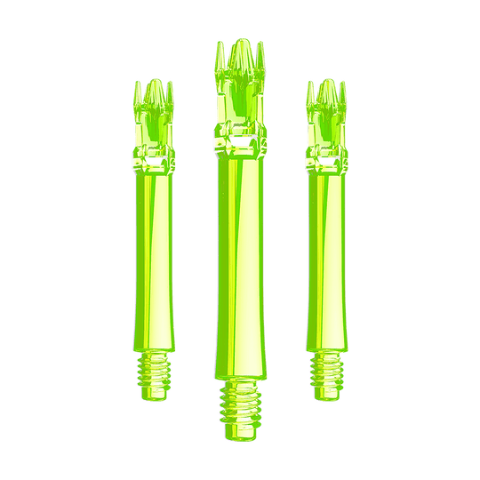 Alberi di ricambio L-Style L-System - Giallo neon Ein Set aus neongelben Ersatzshafts ist im Bild. Mehrere Shafts sind geordnet angeordnet.